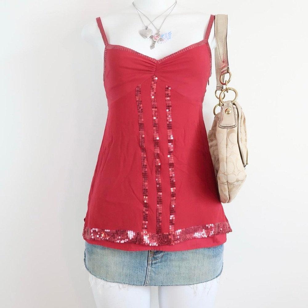 y2k red sequin cami top | 2000s party 100% silk